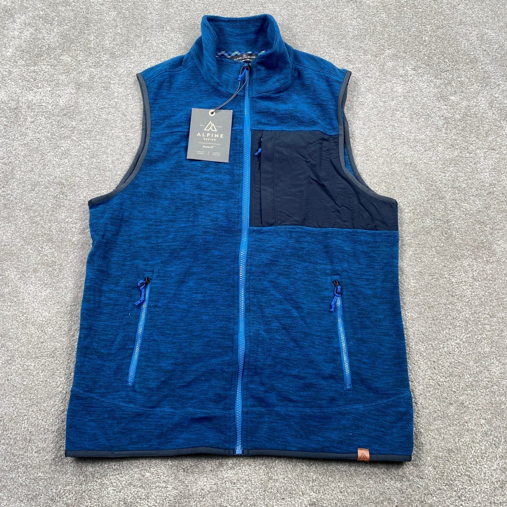 Alpine Design Mens Fleece‎ Vest Blue Heather Full Zip Sleeveless Jacket